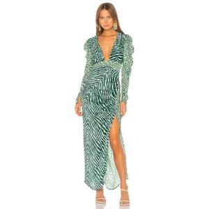Rococo Sand Animal Print Satin Irene Gown Puff Sleeve Sheath Dress‎